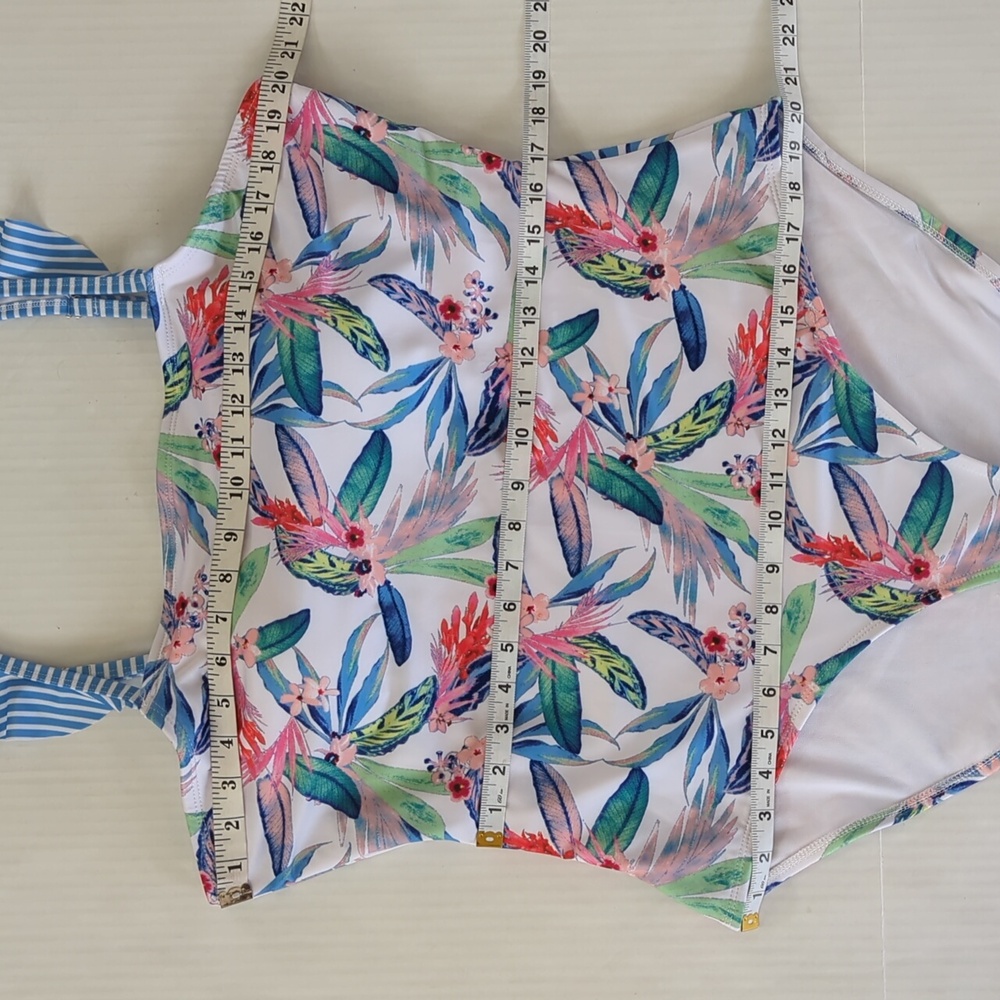 Oasis Ruffle Tropical Floral One Piece Swimsuit XXL Blue White - Picture 14 of 16